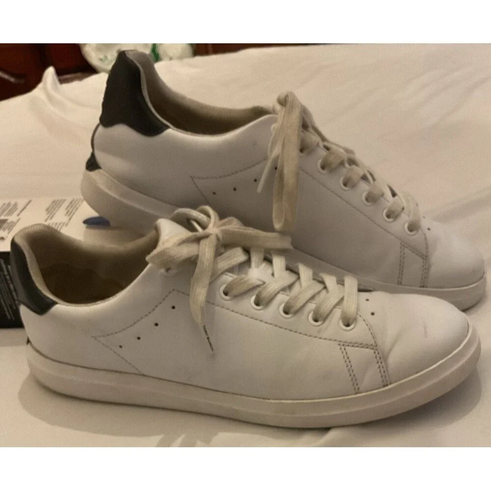 Tory Burch Howell Court Sneakers Titanium White Perfect Black Heel Tabs Size 9.5